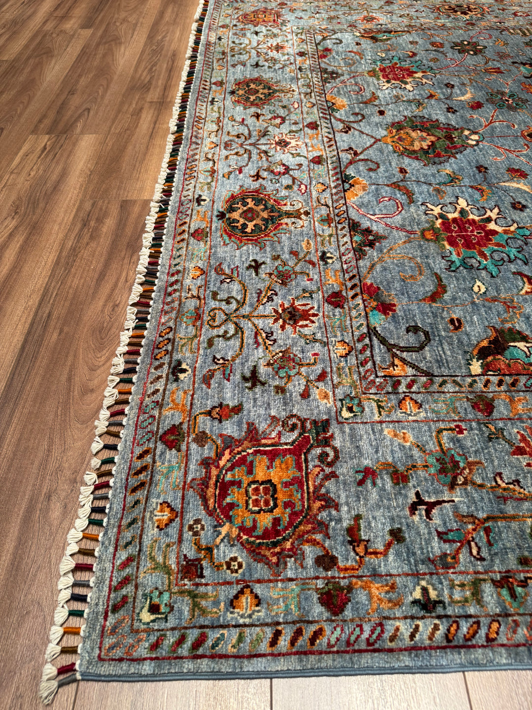 Sultani Binbirgece Orijinal El Dokuması Mavi Kök Boya Yün Halı 212x296 6.28 Metrekare - 7x10 ft