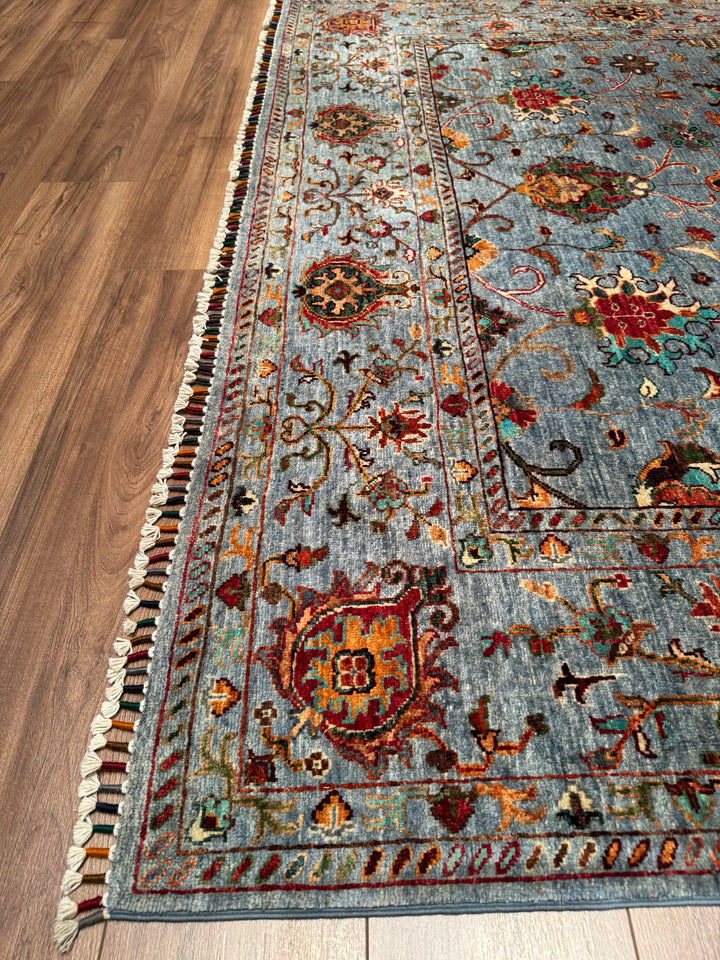 Sultani Binbirgece Orijinal El Dokuması Mavi Kök Boya Yün Halı 212x296 6.28 Metrekare - 7x10 ft