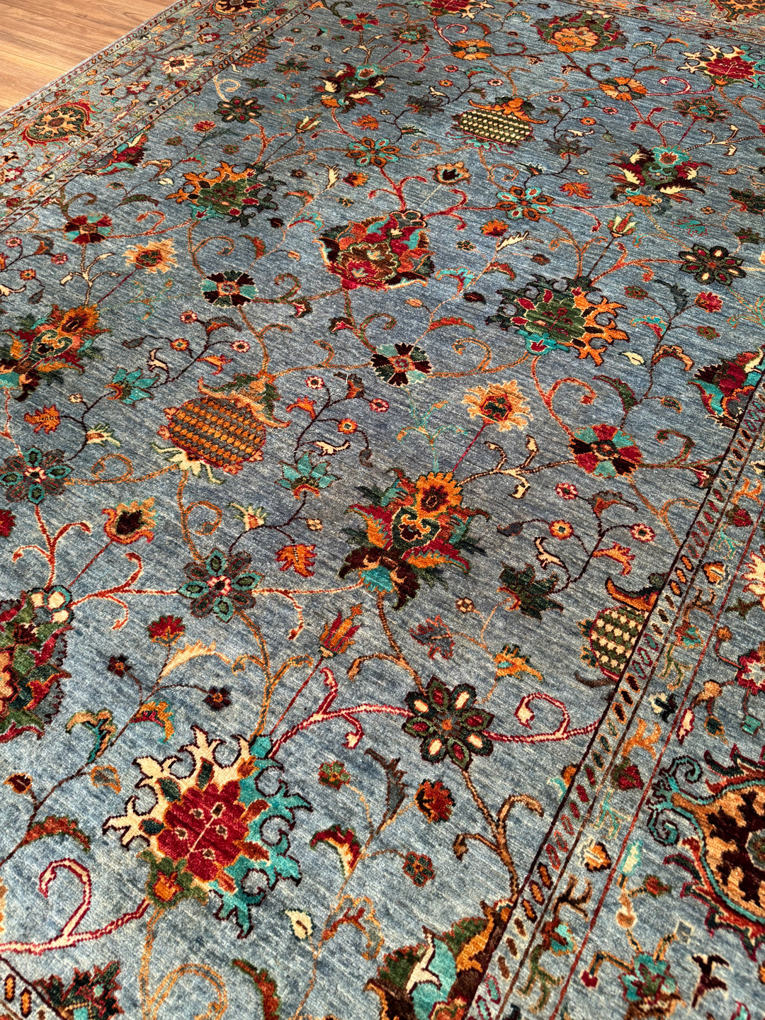 Sultani Binbirgece Orijinal El Dokuması Mavi Kök Boya Yün Halı 212x296 6.28 Metrekare - 7x10 ft