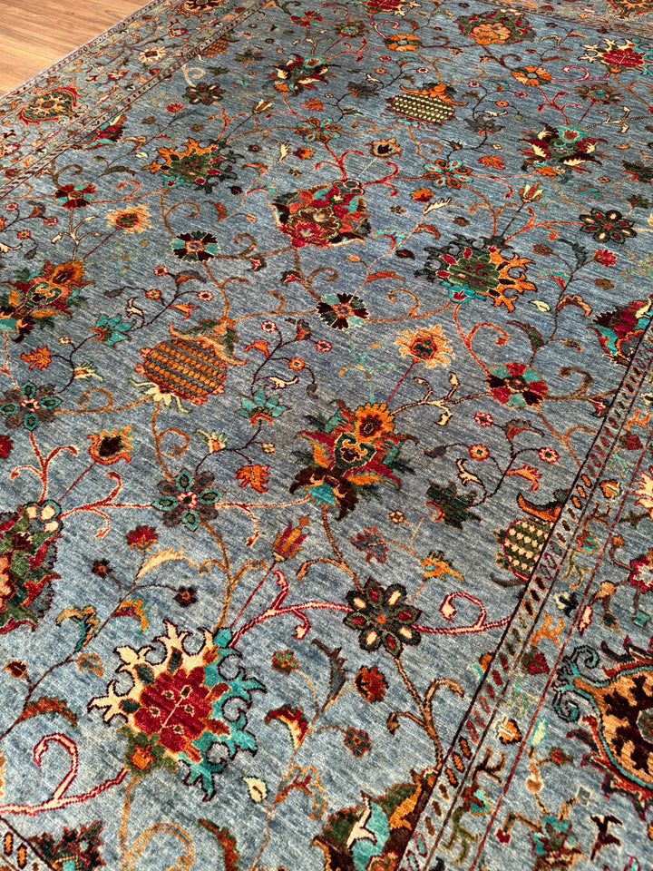 Sultani Binbirgece Orijinal El Dokuması Mavi Kök Boya Yün Halı 212x296 6.28 Metrekare - 7x10 ft