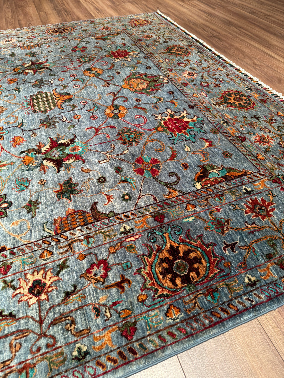 Sultani Binbirgece Orijinal El Dokuması Mavi Kök Boya Yün Halı 212x296 6.28 Metrekare - 7x10 ft