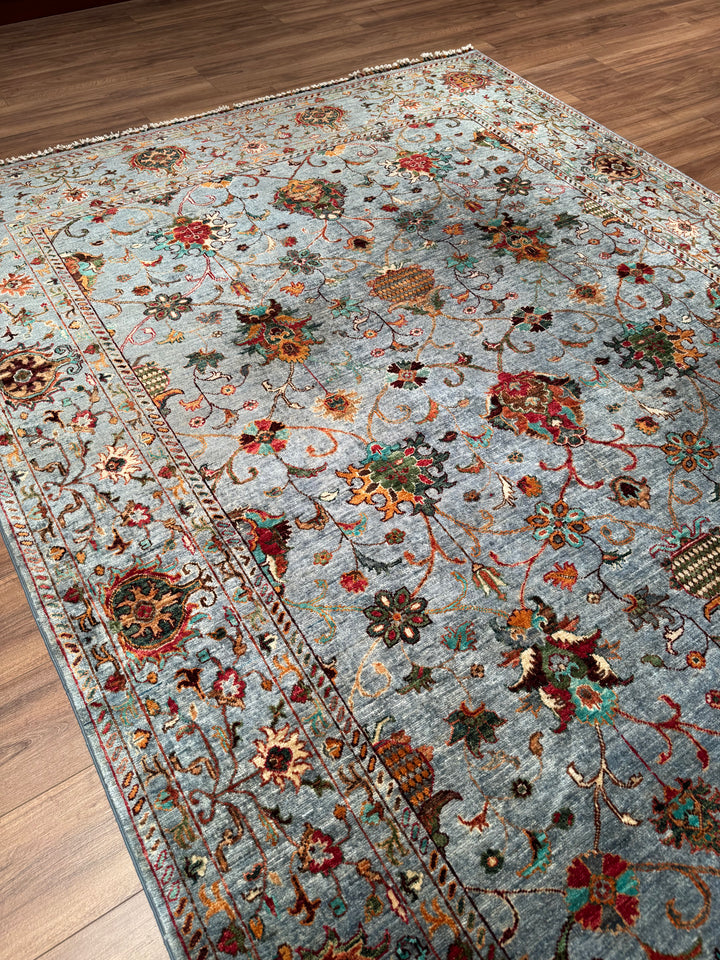 Sultani Binbirgece Orijinal El Dokuması Mavi Kök Boya Yün Halı 212x296 6.28 Metrekare - 7x10 ft