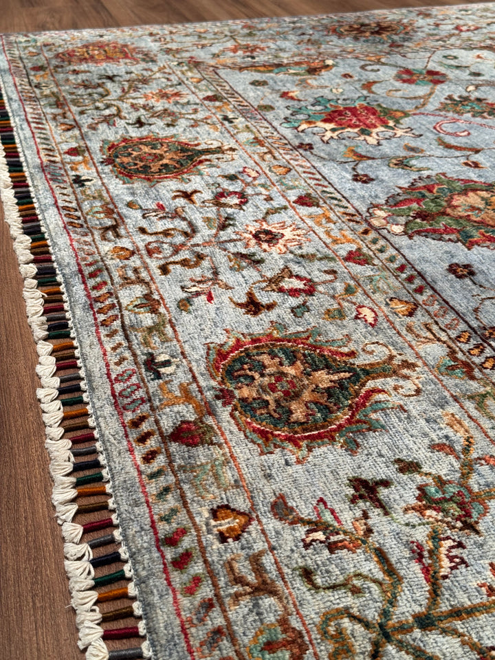 Sultani Binbirgece Orijinal El Dokuması Mavi Kök Boya Yün Halı 212x296 6.28 Metrekare - 7x10 ft