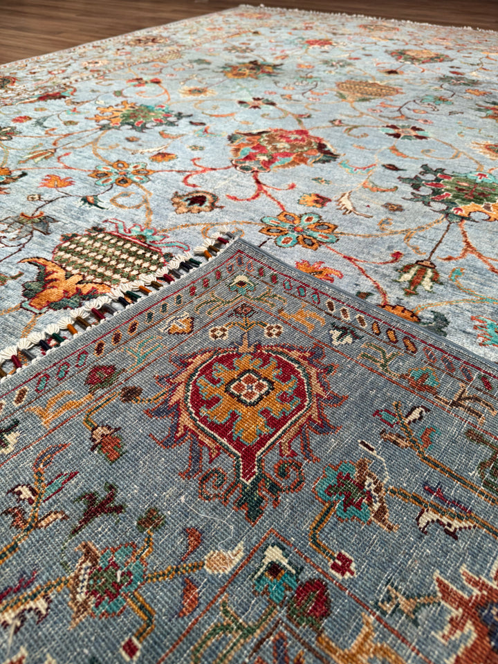 Sultani Binbirgece Orijinal El Dokuması Mavi Kök Boya Yün Halı 212x296 6.28 Metrekare - 7x10 ft