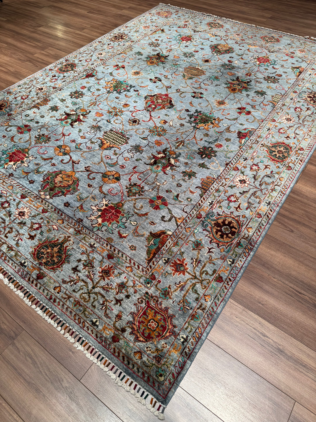 Sultani Binbirgece Orijinal El Dokuması Mavi Kök Boya Yün Halı 212x296 6.28 Metrekare - 7x10 ft