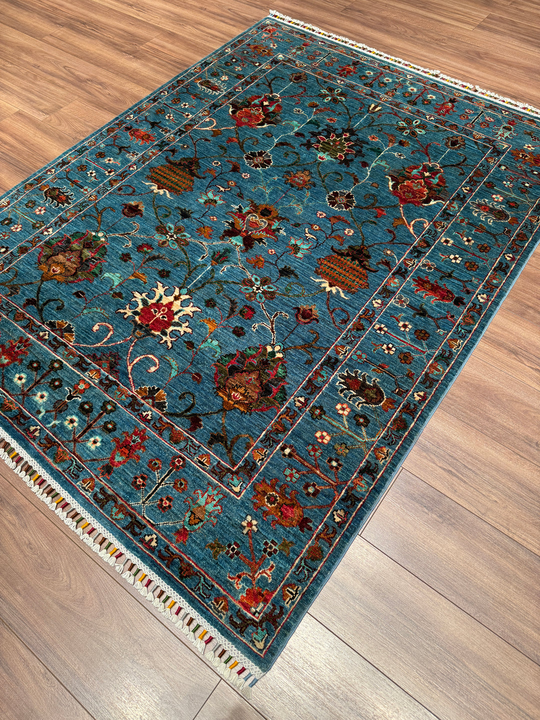 Sultani Binbirgece Orijinal El Dokuması Mavi Kök Boya Yün Halı 153x198 3.03 Metrekare - 5x6 ft