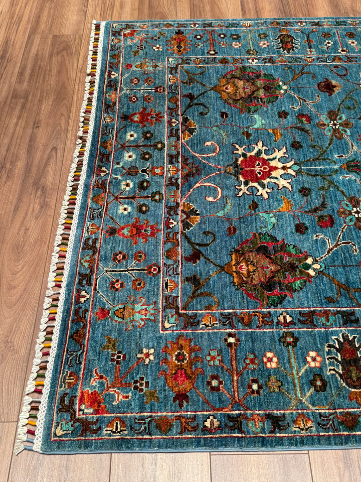 Sultani Binbirgece Orijinal El Dokuması Mavi Kök Boya Yün Halı 153x198 3.03 Metrekare - 5x6 ft