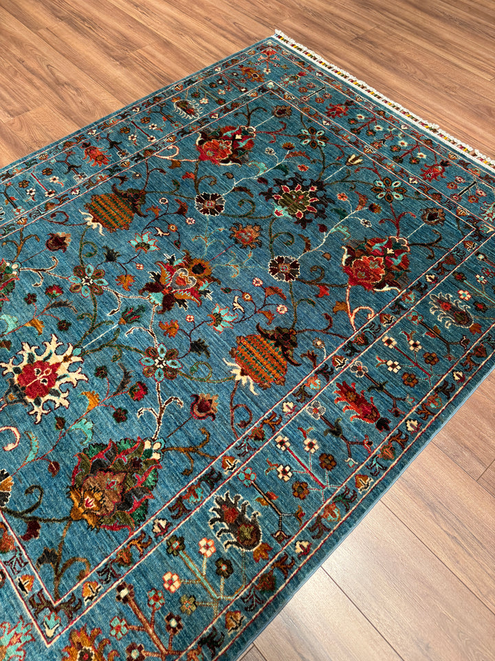 Sultani Binbirgece Orijinal El Dokuması Mavi Kök Boya Yün Halı 153x198 3.03 Metrekare - 5x6 ft