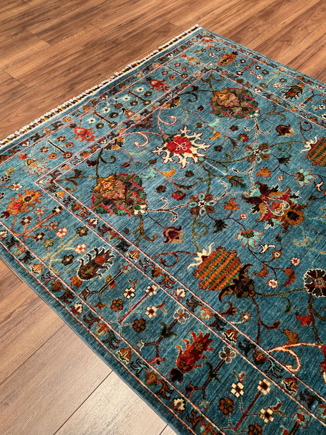 Sultani Binbirgece Orijinal El Dokuması Mavi Kök Boya Yün Halı 153x198 3.03 Metrekare - 5x6 ft