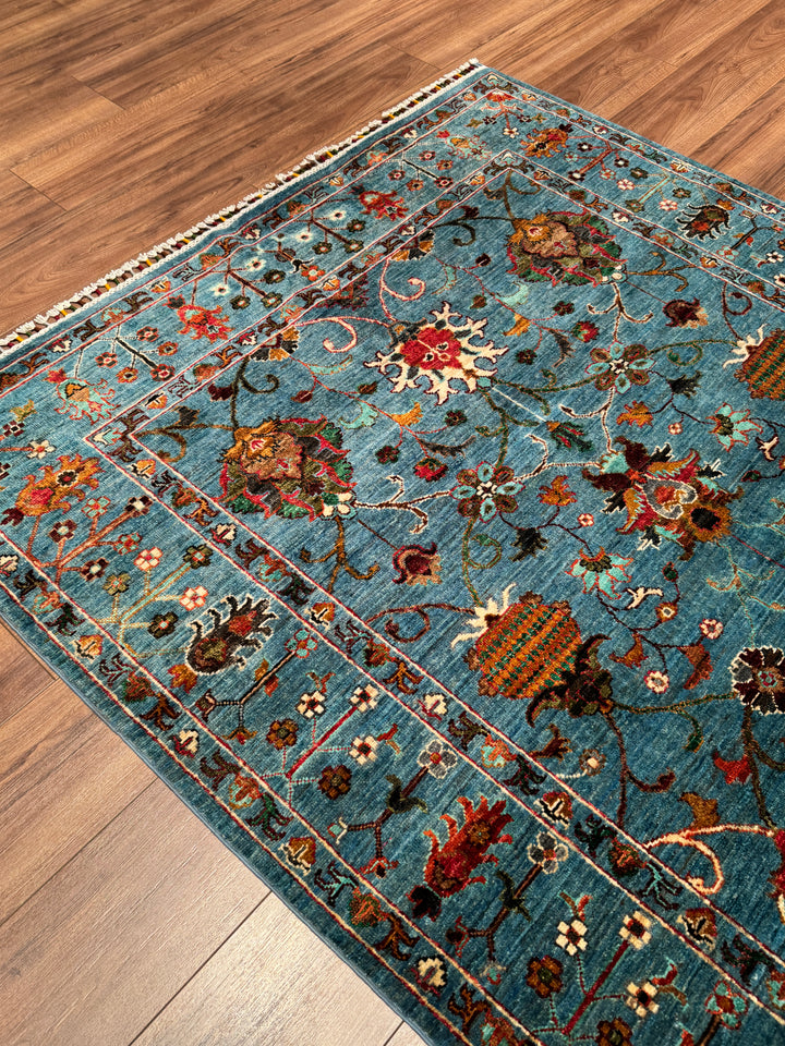 Sultani Binbirgece Orijinal El Dokuması Mavi Kök Boya Yün Halı 153x198 3.03 Metrekare - 5x6 ft