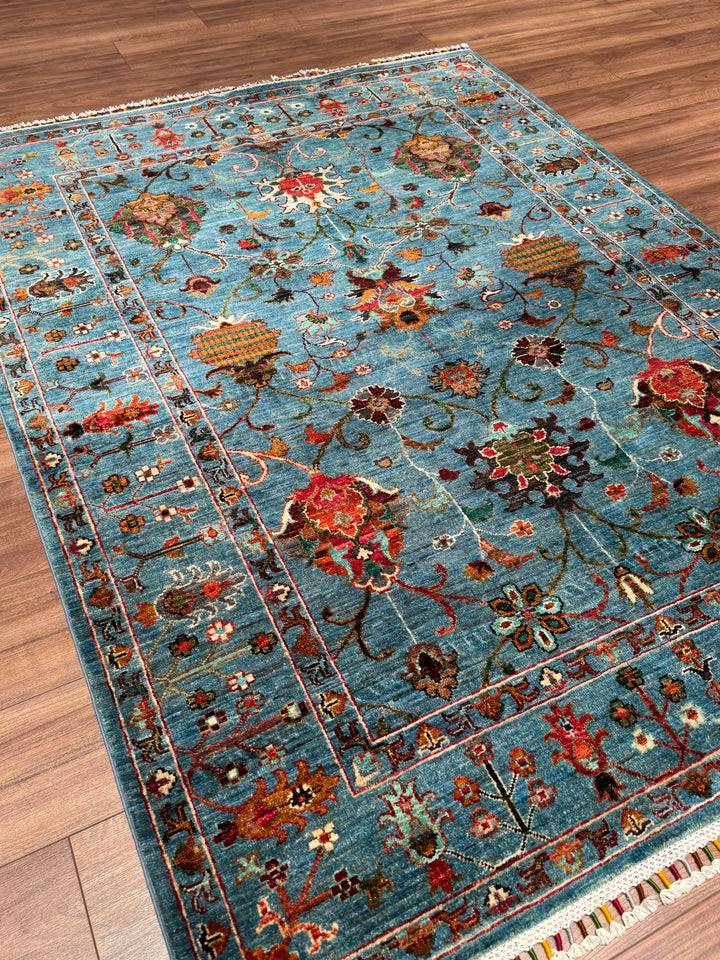 Sultani Binbirgece Orijinal El Dokuması Mavi Kök Boya Yün Halı 153x198 3.03 Metrekare - 5x6 ft