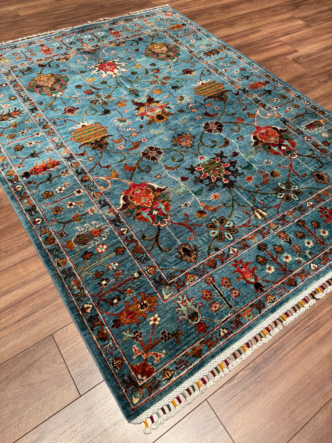Sultani Binbirgece Orijinal El Dokuması Mavi Kök Boya Yün Halı 153x198 3.03 Metrekare - 5x6 ft