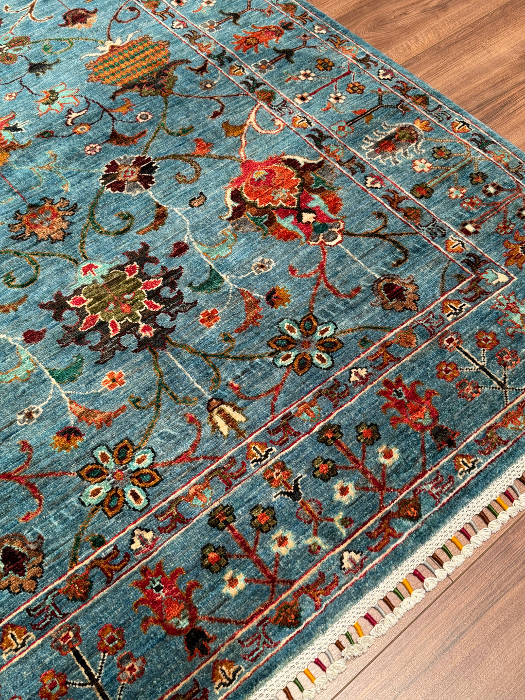 Sultani Binbirgece Orijinal El Dokuması Mavi Kök Boya Yün Halı 153x198 3.03 Metrekare - 5x6 ft