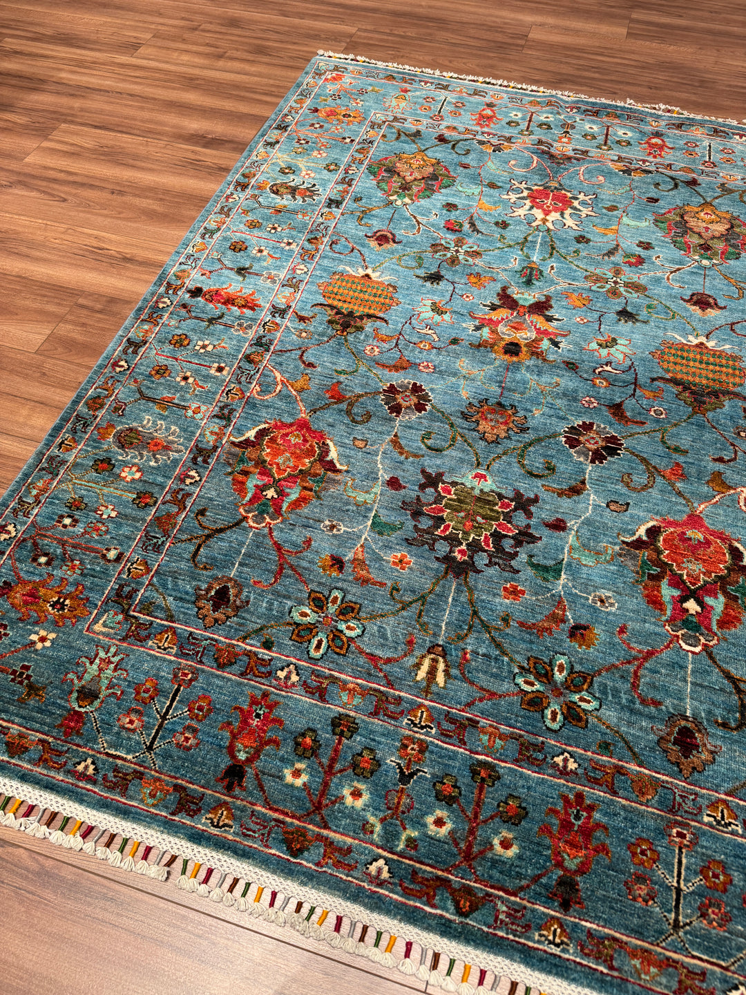 Sultani Binbirgece Orijinal El Dokuması Mavi Kök Boya Yün Halı 153x198 3.03 Metrekare - 5x6 ft