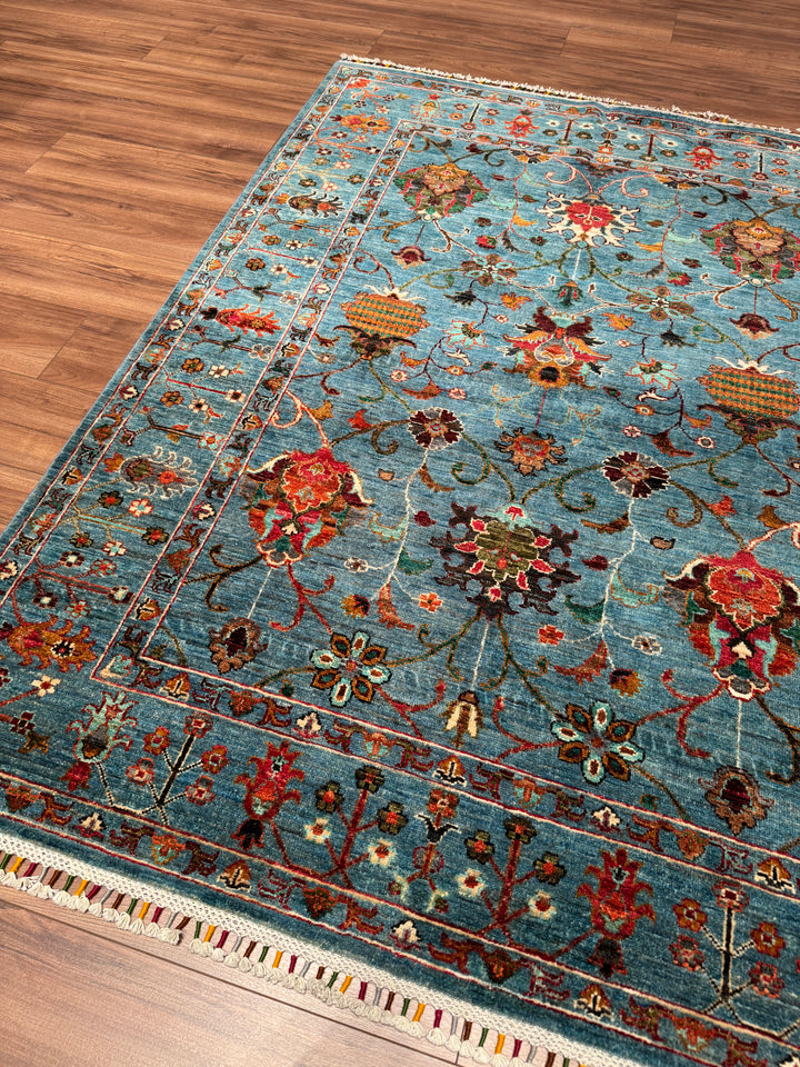 Sultani Binbirgece Orijinal El Dokuması Mavi Kök Boya Yün Halı 153x198 3.03 Metrekare - 5x6 ft