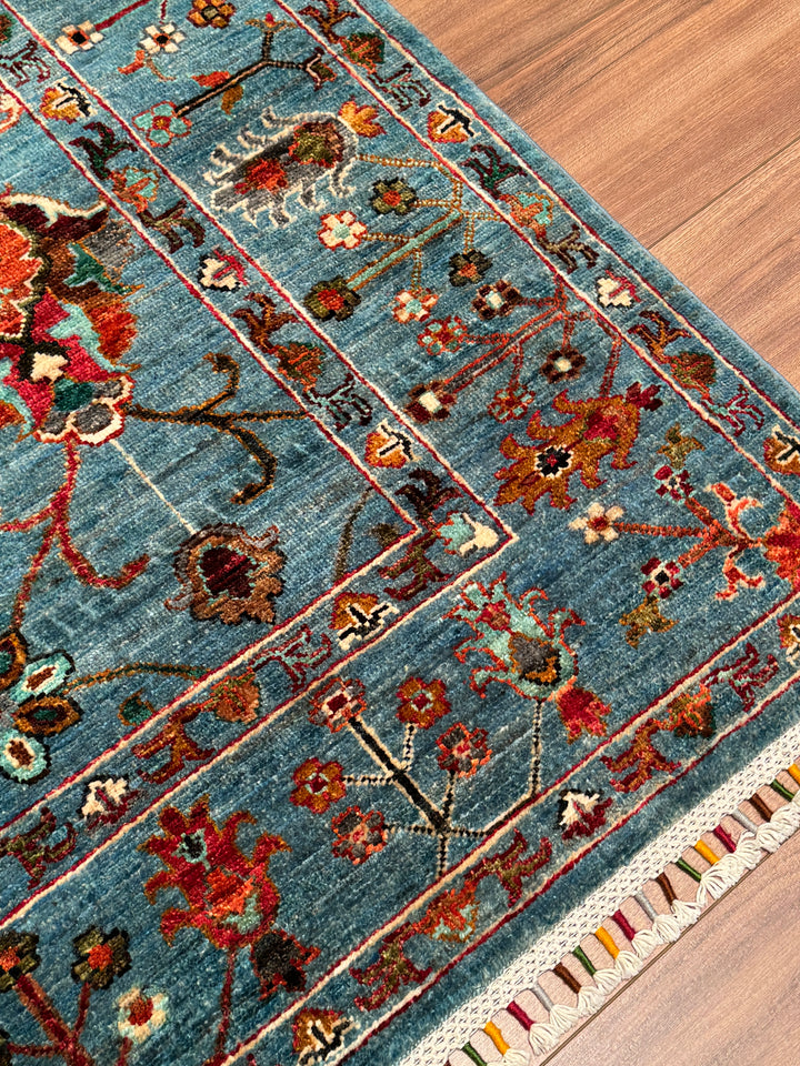 Sultani Binbirgece Orijinal El Dokuması Mavi Kök Boya Yün Halı 153x198 3.03 Metrekare - 5x6 ft