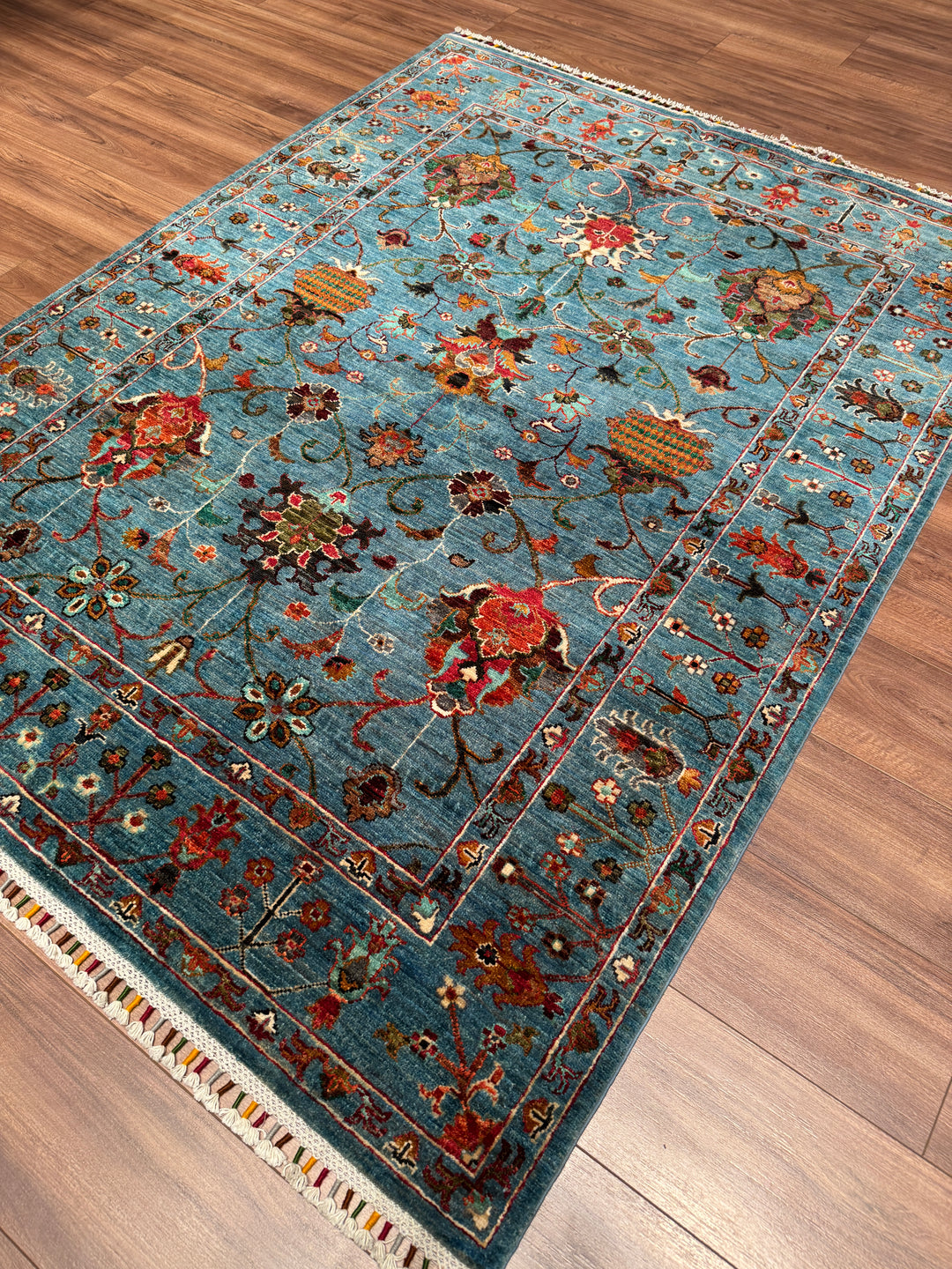 Sultani Binbirgece Orijinal El Dokuması Mavi Kök Boya Yün Halı 153x198 3.03 Metrekare - 5x6 ft