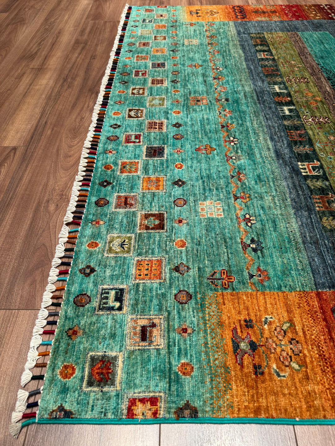 Khorjin Hayat Ağacı Orijinal El Dokuması Turkuaz Kök Boya Yün Halı 170x248 4.22 Metrekare - 5x8 ft