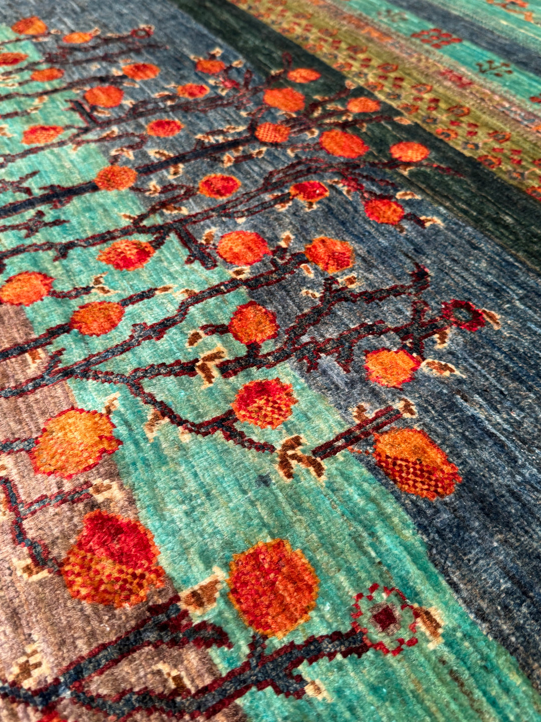 Khorjin Hayat Ağacı Orijinal El Dokuması Turkuaz Kök Boya Yün Halı 170x248 4.22 Metrekare - 5x8 ft