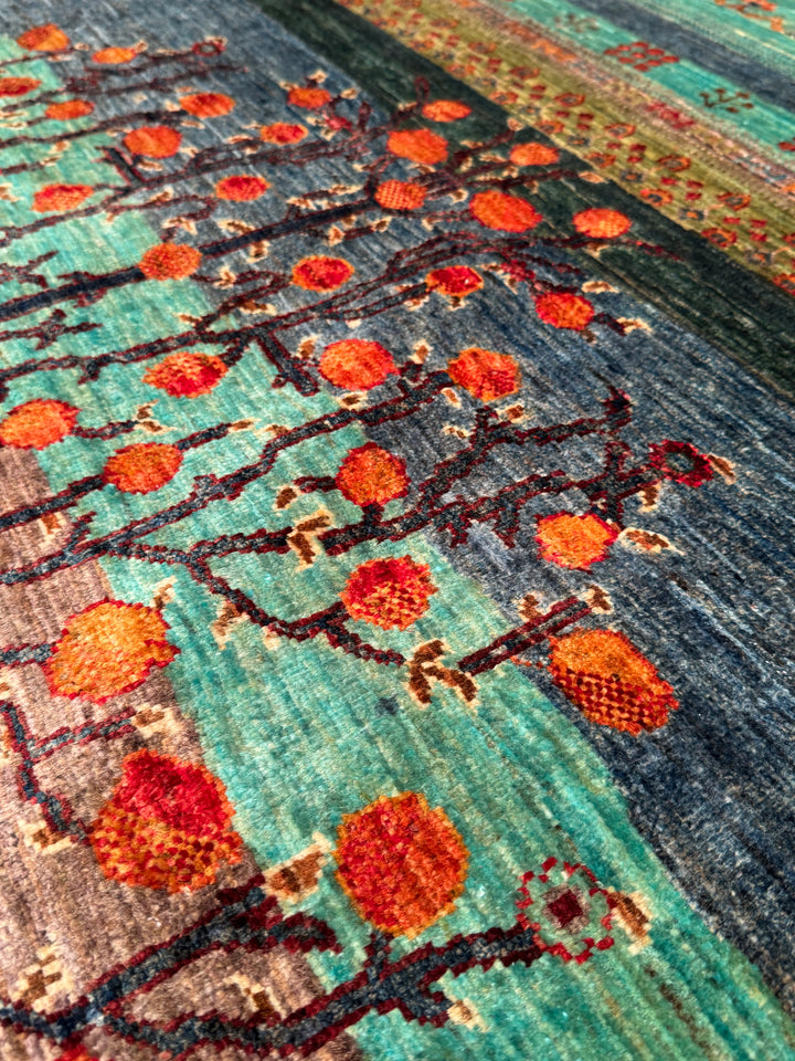 Khorjin Hayat Ağacı Orijinal El Dokuması Turkuaz Kök Boya Yün Halı 170x248 4.22 Metrekare - 5x8 ft