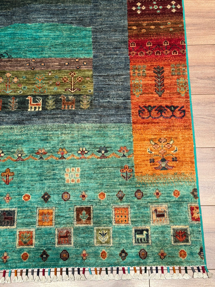 Khorjin Hayat Ağacı Orijinal El Dokuması Turkuaz Kök Boya Yün Halı 170x248 4.22 Metrekare - 5x8 ft