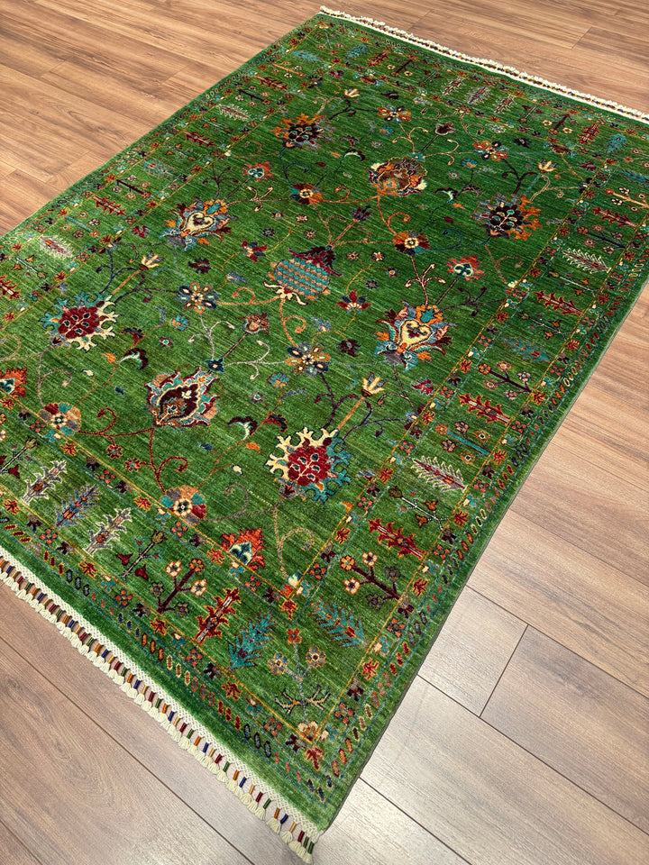 Sultani Binbirgece Orijinal El Dokuması Yeşil Kök Boya Yün Halı 154x209 3.22 Metrekare - 5x6 ft