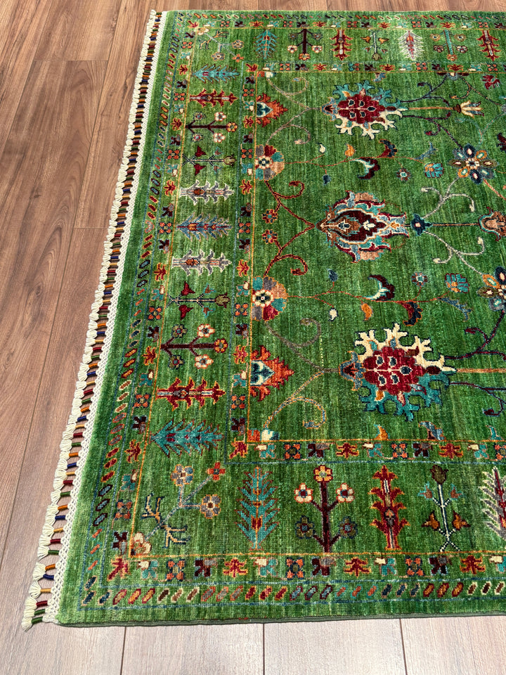 Sultani Binbirgece Orijinal El Dokuması Yeşil Kök Boya Yün Halı 154x209 3.22 Metrekare - 5x6 ft