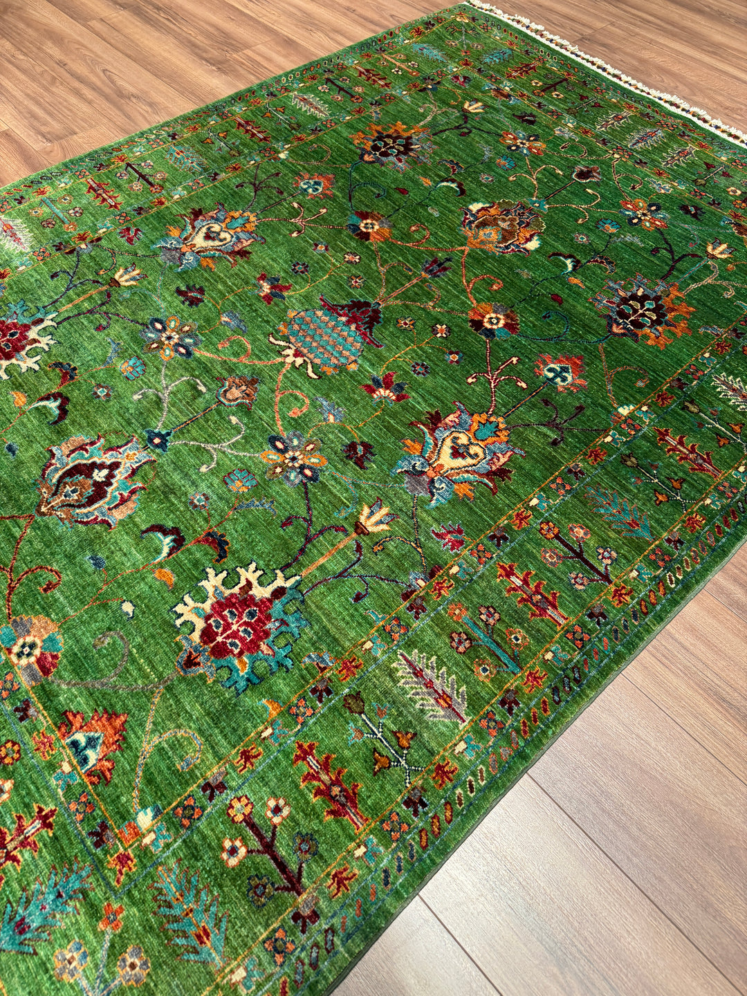 Sultani Binbirgece Orijinal El Dokuması Yeşil Kök Boya Yün Halı 154x209 3.22 Metrekare - 5x6 ft