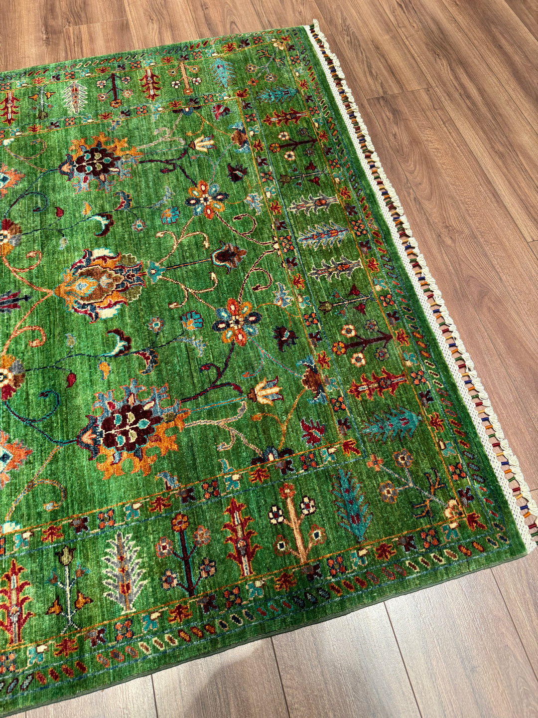 Sultani Binbirgece Orijinal El Dokuması Yeşil Kök Boya Yün Halı 154x209 3.22 Metrekare - 5x6 ft