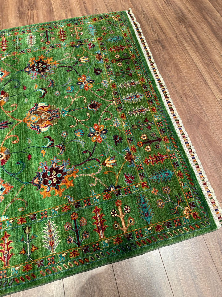 Sultani Binbirgece Orijinal El Dokuması Yeşil Kök Boya Yün Halı 154x209 3.22 Metrekare - 5x6 ft