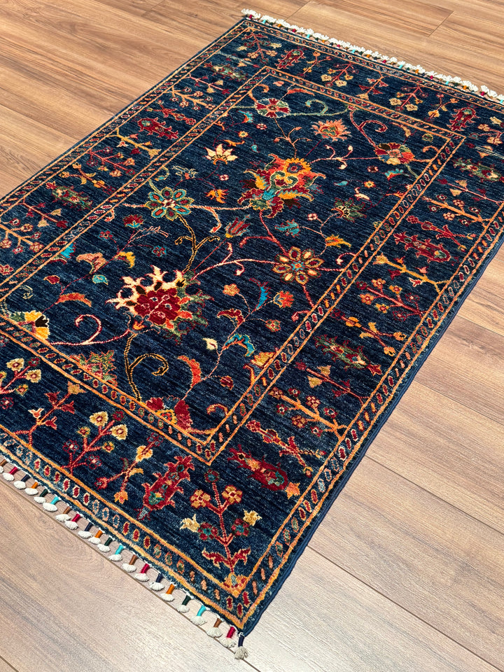 Sultani Binbirgece Orijinal El Dokuması Lacivert Kök Boya Yün Halı 101x148 1.49 Metrekare - 3x5 ft