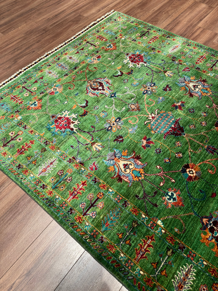 Sultani Binbirgece Orijinal El Dokuması Yeşil Kök Boya Yün Halı 154x209 3.22 Metrekare - 5x6 ft