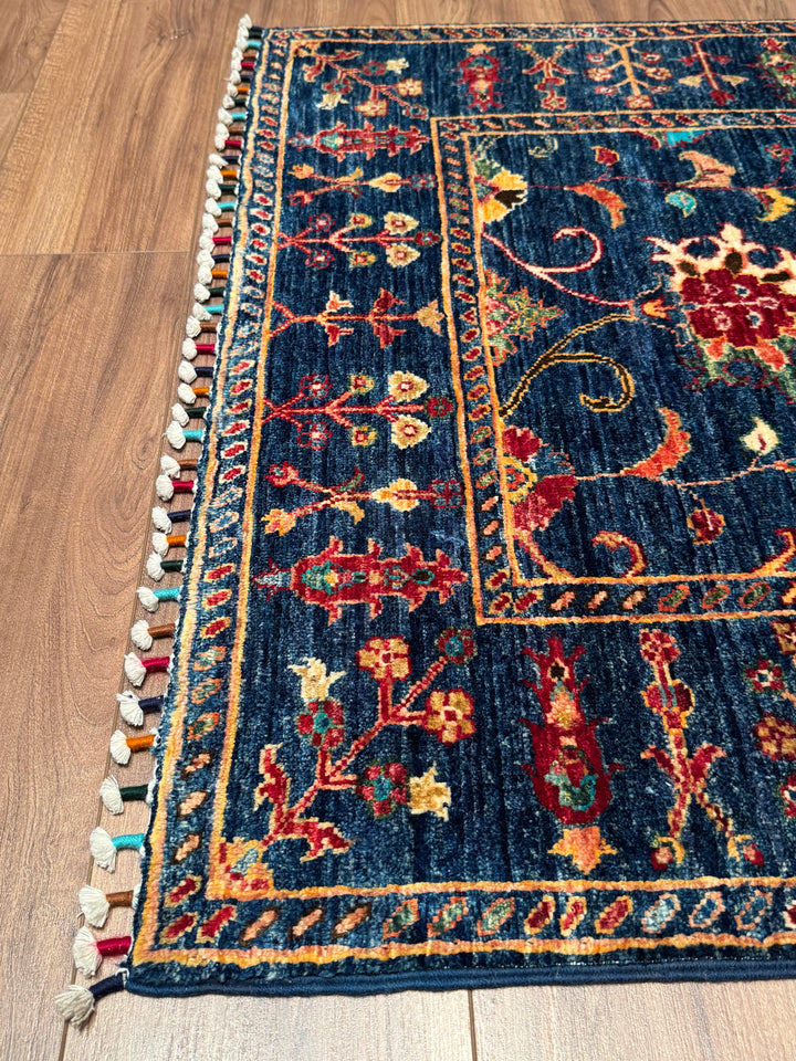Sultani Binbirgece Orijinal El Dokuması Lacivert Kök Boya Yün Halı 101x148 1.49 Metrekare - 3x5 ft