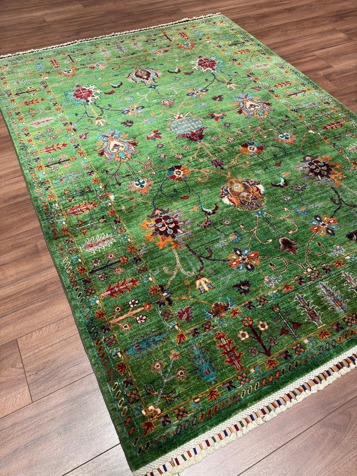 Sultani Binbirgece Orijinal El Dokuması Yeşil Kök Boya Yün Halı 154x209 3.22 Metrekare - 5x6 ft