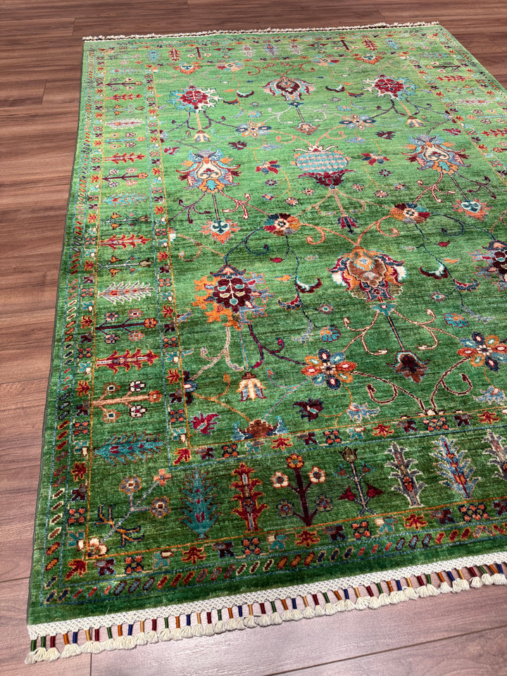 Sultani Binbirgece Orijinal El Dokuması Yeşil Kök Boya Yün Halı 154x209 3.22 Metrekare - 5x6 ft