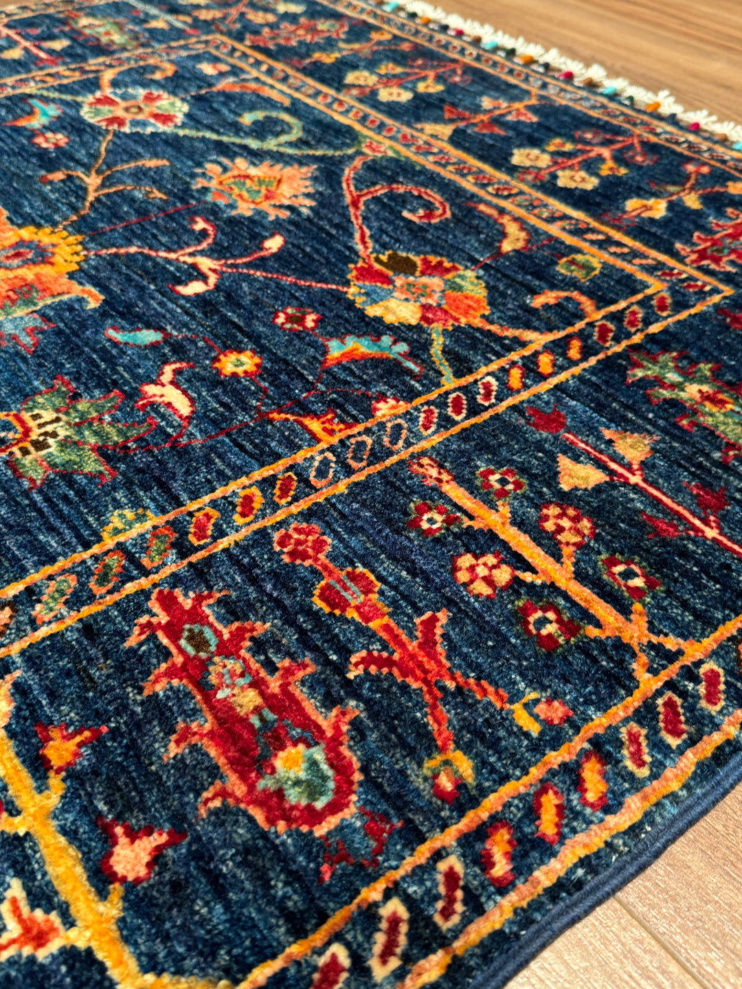 Sultani Binbirgece Orijinal El Dokuması Lacivert Kök Boya Yün Halı 101x148 1.49 Metrekare - 3x5 ft