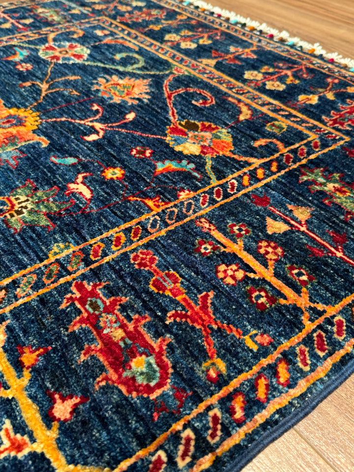 Sultani Binbirgece Orijinal El Dokuması Lacivert Kök Boya Yün Halı 101x148 1.49 Metrekare - 3x5 ft