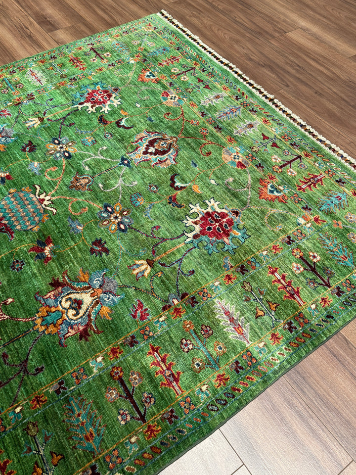 Sultani Binbirgece Orijinal El Dokuması Yeşil Kök Boya Yün Halı 154x209 3.22 Metrekare - 5x6 ft