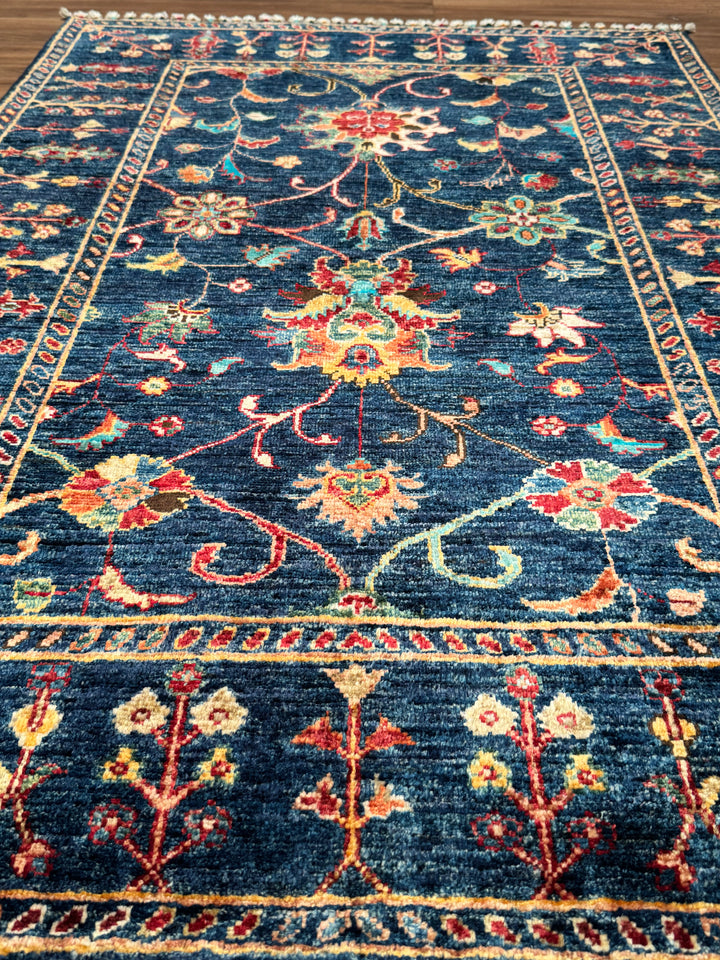 Sultani Binbirgece Orijinal El Dokuması Lacivert Kök Boya Yün Halı 101x148 1.49 Metrekare - 3x5 ft