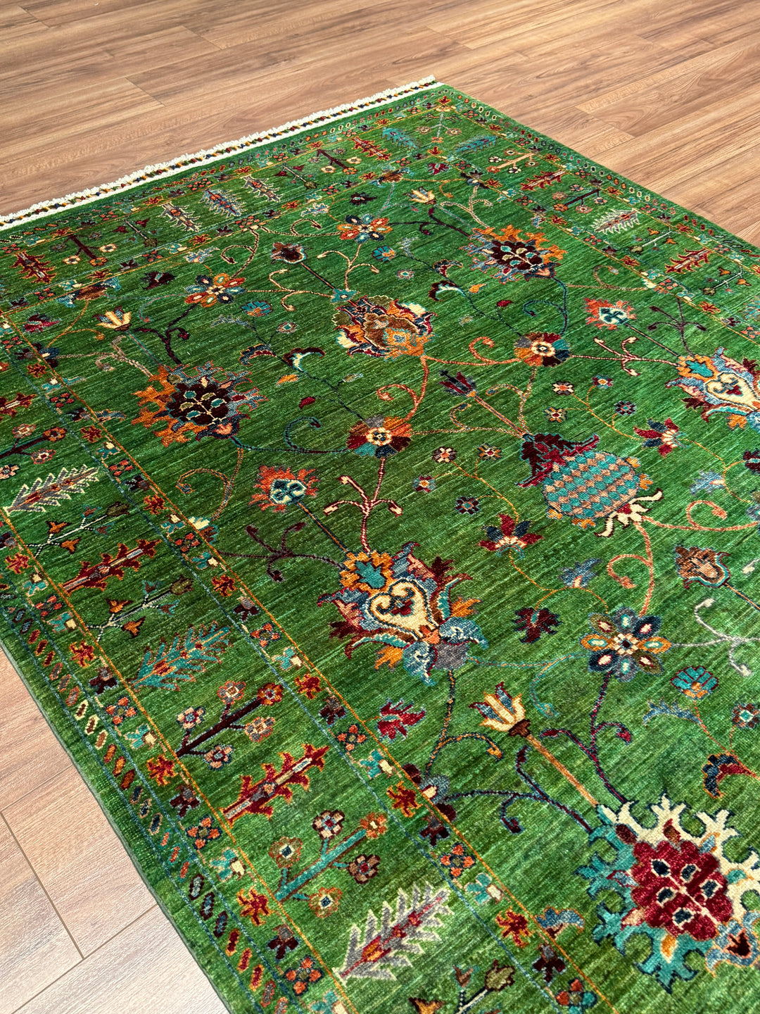 Sultani Binbirgece Orijinal El Dokuması Yeşil Kök Boya Yün Halı 154x209 3.22 Metrekare - 5x6 ft