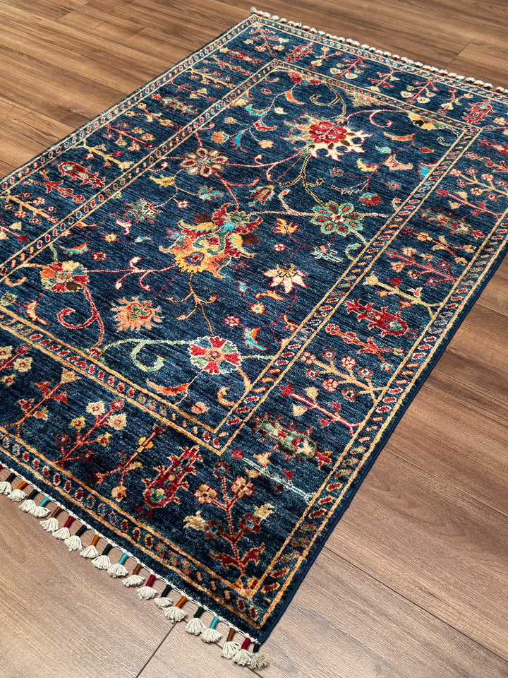 Sultani Binbirgece Orijinal El Dokuması Lacivert Kök Boya Yün Halı 101x148 1.49 Metrekare - 3x5 ft