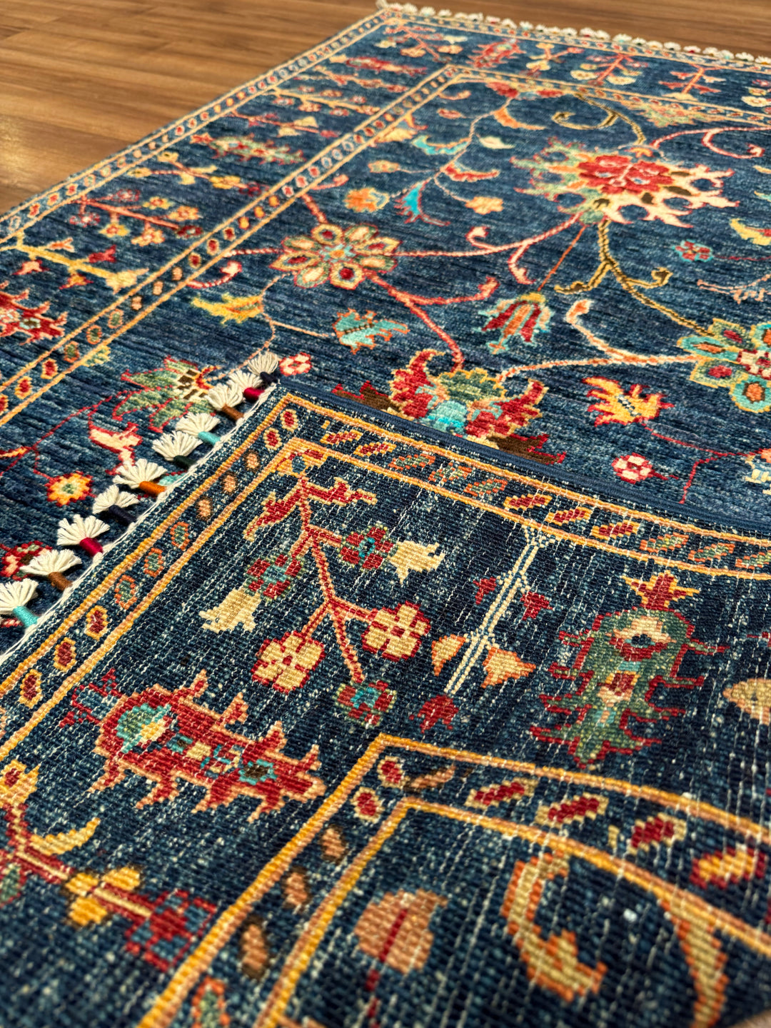 Sultani Binbirgece Orijinal El Dokuması Lacivert Kök Boya Yün Halı 101x148 1.49 Metrekare - 3x5 ft