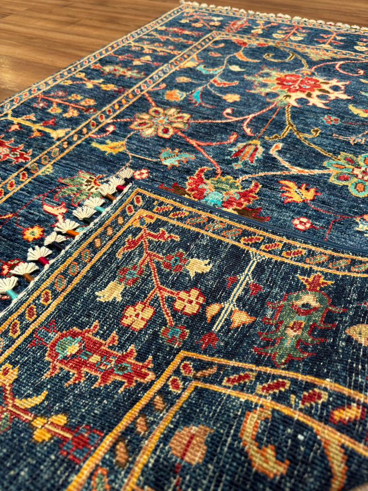 Sultani Binbirgece Orijinal El Dokuması Lacivert Kök Boya Yün Halı 101x148 1.49 Metrekare - 3x5 ft