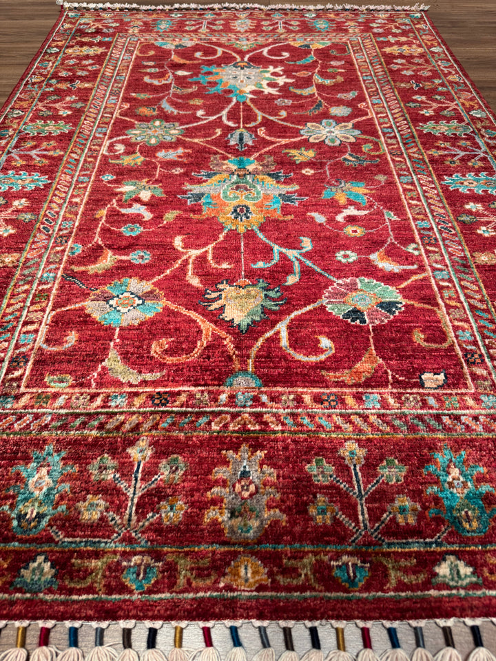 Sultani Binbirgece Orijinal El Dokuması Kırmızı Kök Boya Yün Halı 106x154 1.63 Metrekare - 3x5 ft