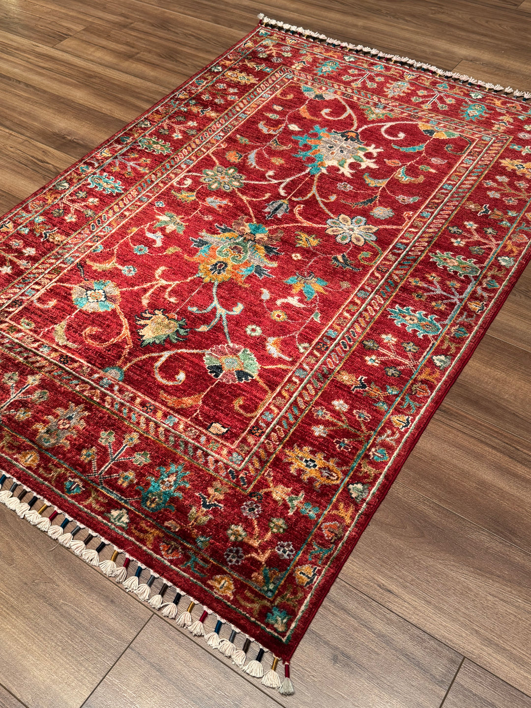 Sultani Binbirgece Orijinal El Dokuması Kırmızı Kök Boya Yün Halı 106x154 1.63 Metrekare - 3x5 ft