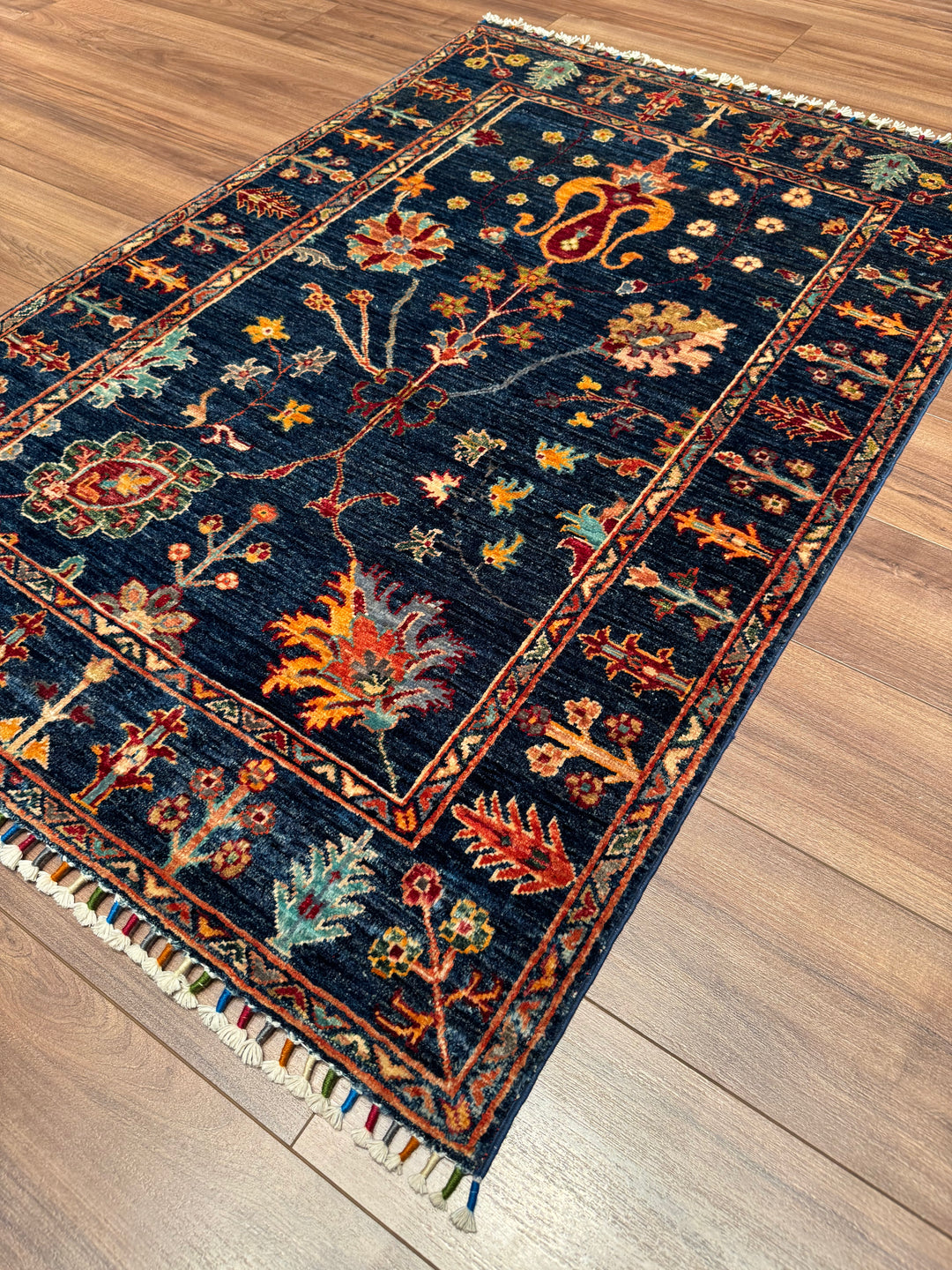 Sultani Binbirgece Orijinal El Dokuması Lacivert Kök Boya Yün Halı 103x153 1.58 Metrekare - 3x5 ft