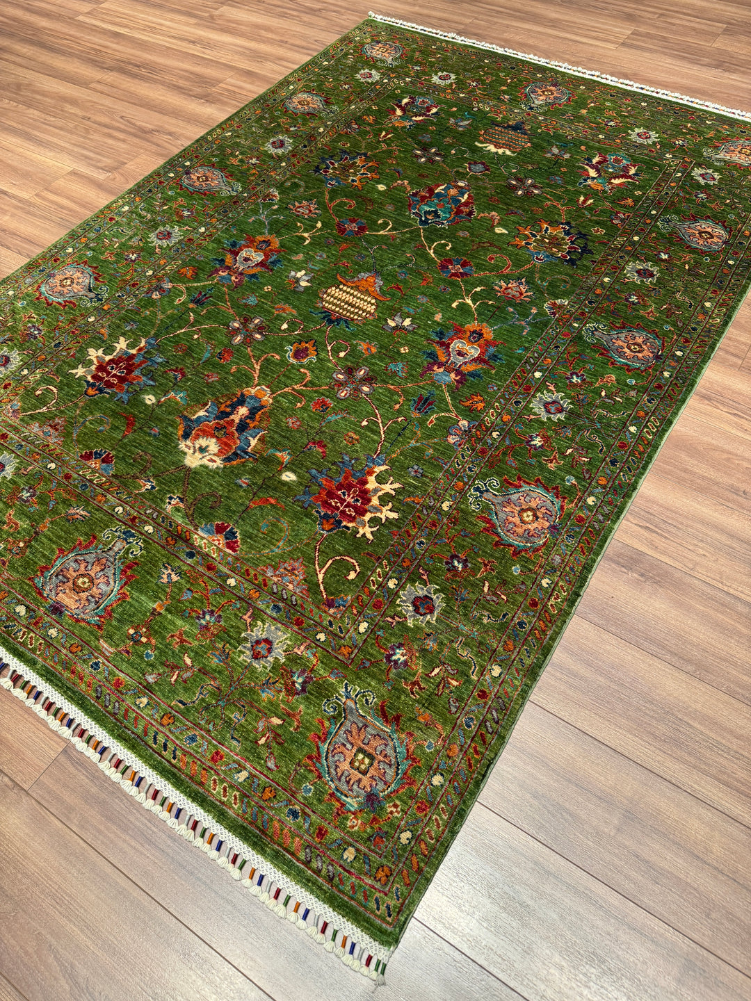 Sultani Binbirgece Orijinal El Dokuması Yeşil Kök Boya Yün Halı 169x248 4.19 Metrekare - 5x8 ft