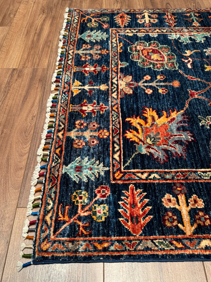 Sultani Binbirgece Orijinal El Dokuması Lacivert Kök Boya Yün Halı 103x153 1.58 Metrekare - 3x5 ft