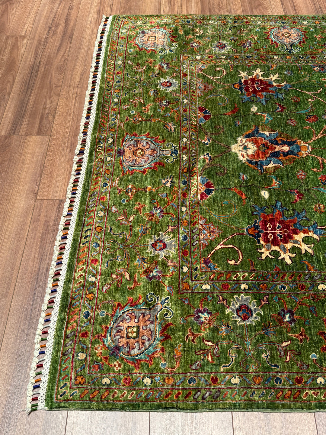 Sultani Binbirgece Orijinal El Dokuması Yeşil Kök Boya Yün Halı 169x248 4.19 Metrekare - 5x8 ft