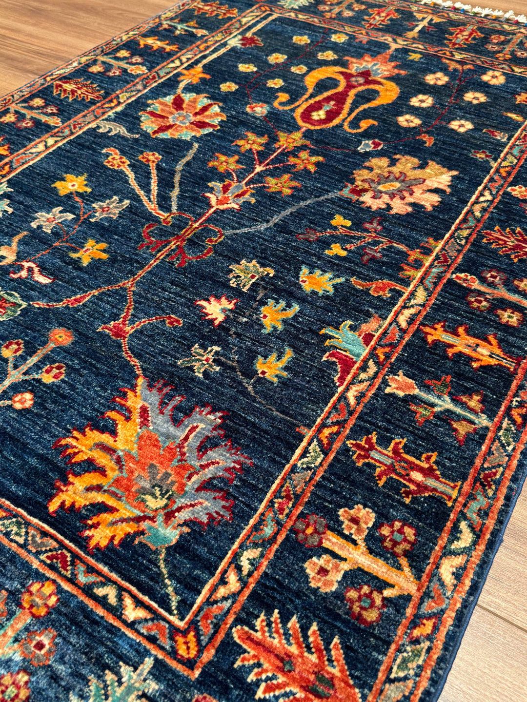 Sultani Binbirgece Orijinal El Dokuması Lacivert Kök Boya Yün Halı 103x153 1.58 Metrekare - 3x5 ft